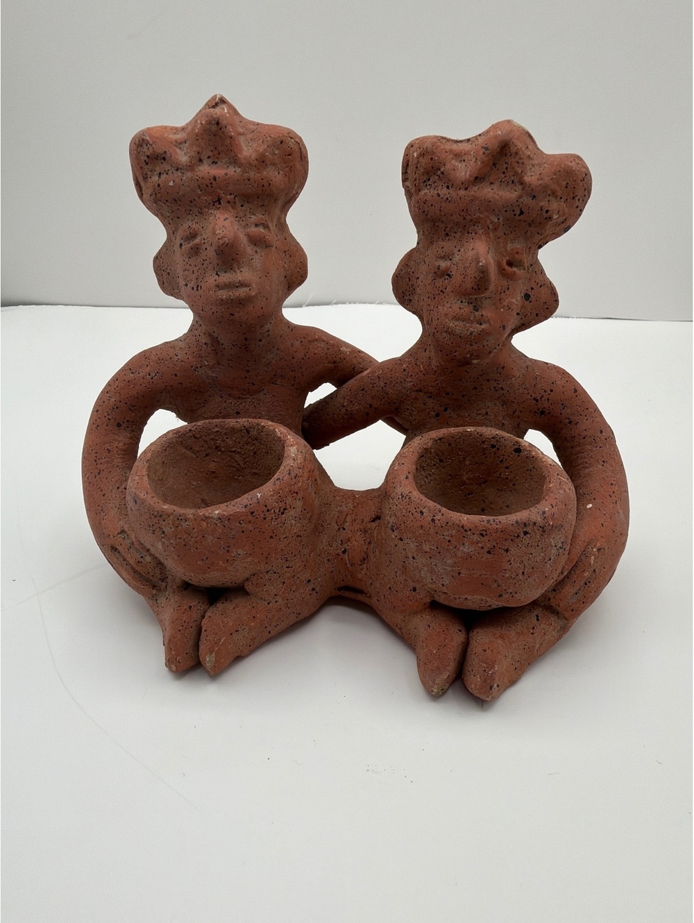 Vintage Mexican Folk Art Terracotta Candle Holder Handmade Clay Rustic Boho Deco